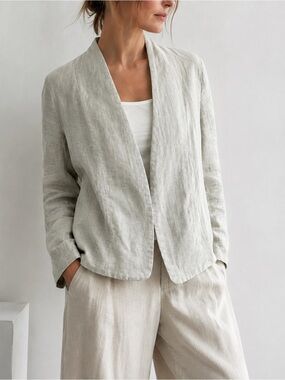 GRAND Ivory 100% Linen Open Front Blazer Jacket US M